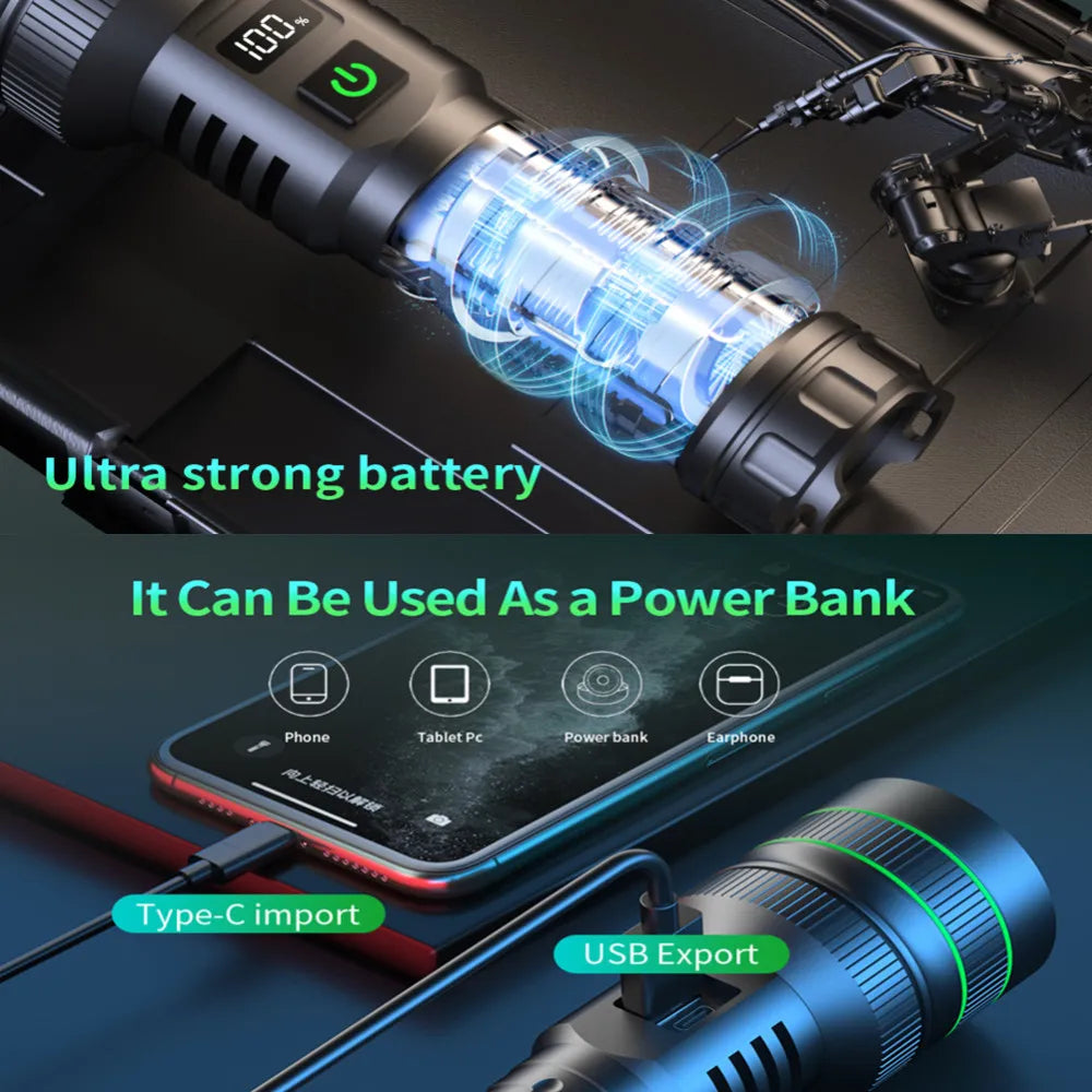 lampe torche noire orange rayées rechargeable led intense zoom tactique
