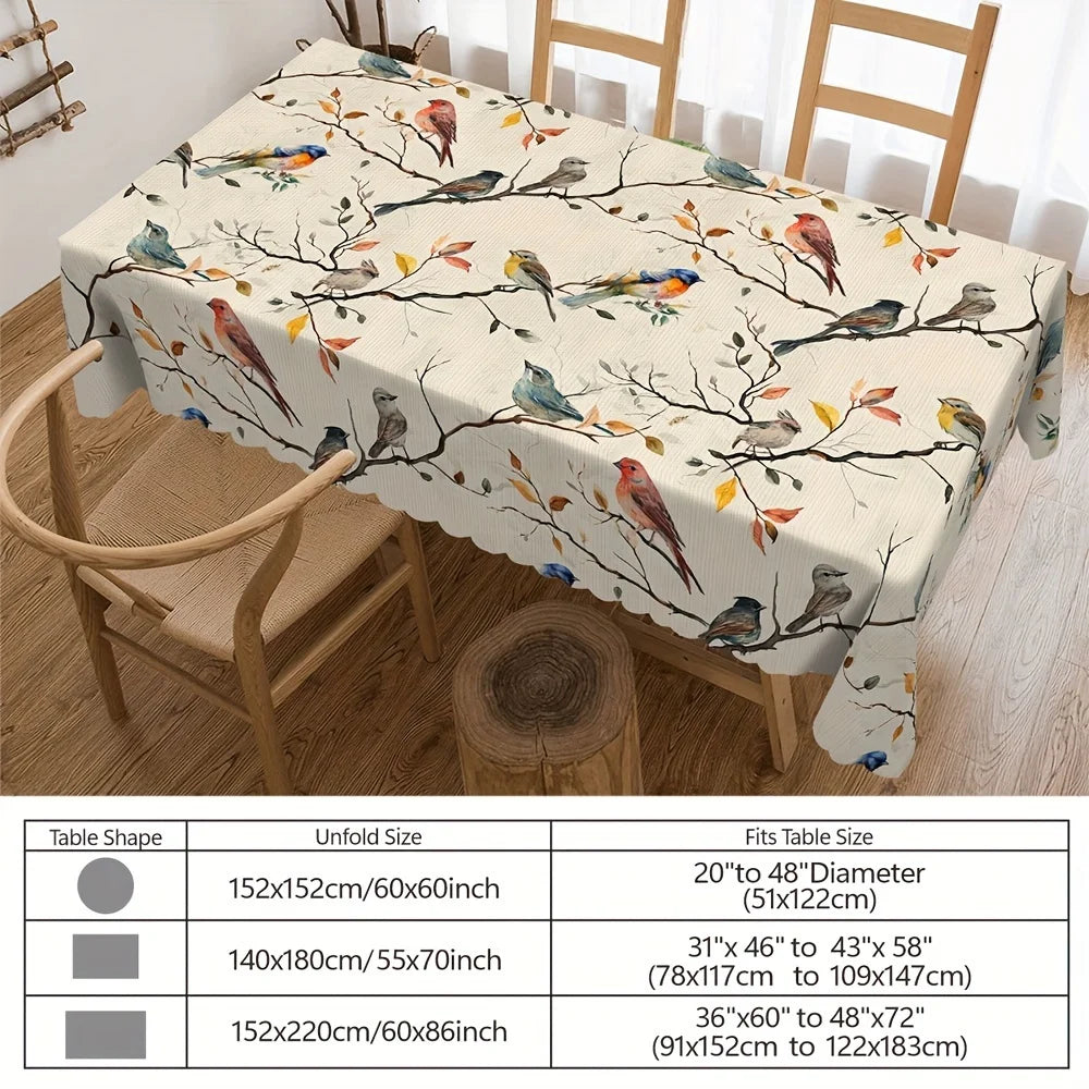 nappe imperméable moderne oiseaux printemps cuisine maison 140x200cm polyester blanc multicolore