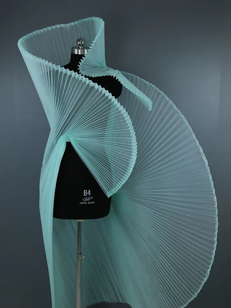 tissu voile plissé blanc bleu clair moderne polyester opacité respectueux environnement décoration bricolage couture