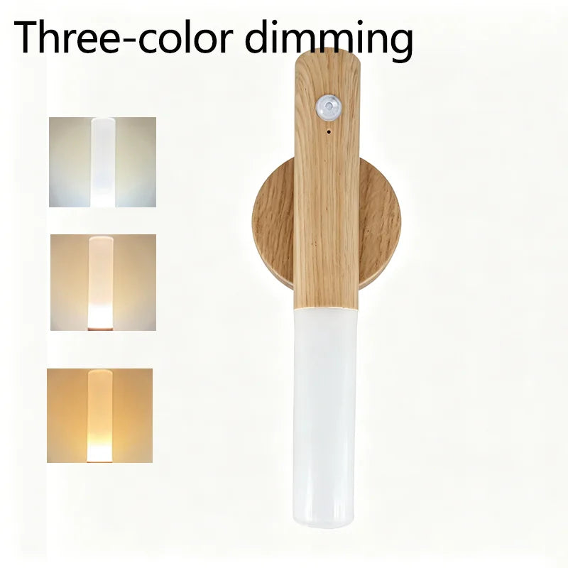 lampe nuit détecteur mouvement rechargeable usb blanc noir bois moderne minimaliste translucent fixe aimant