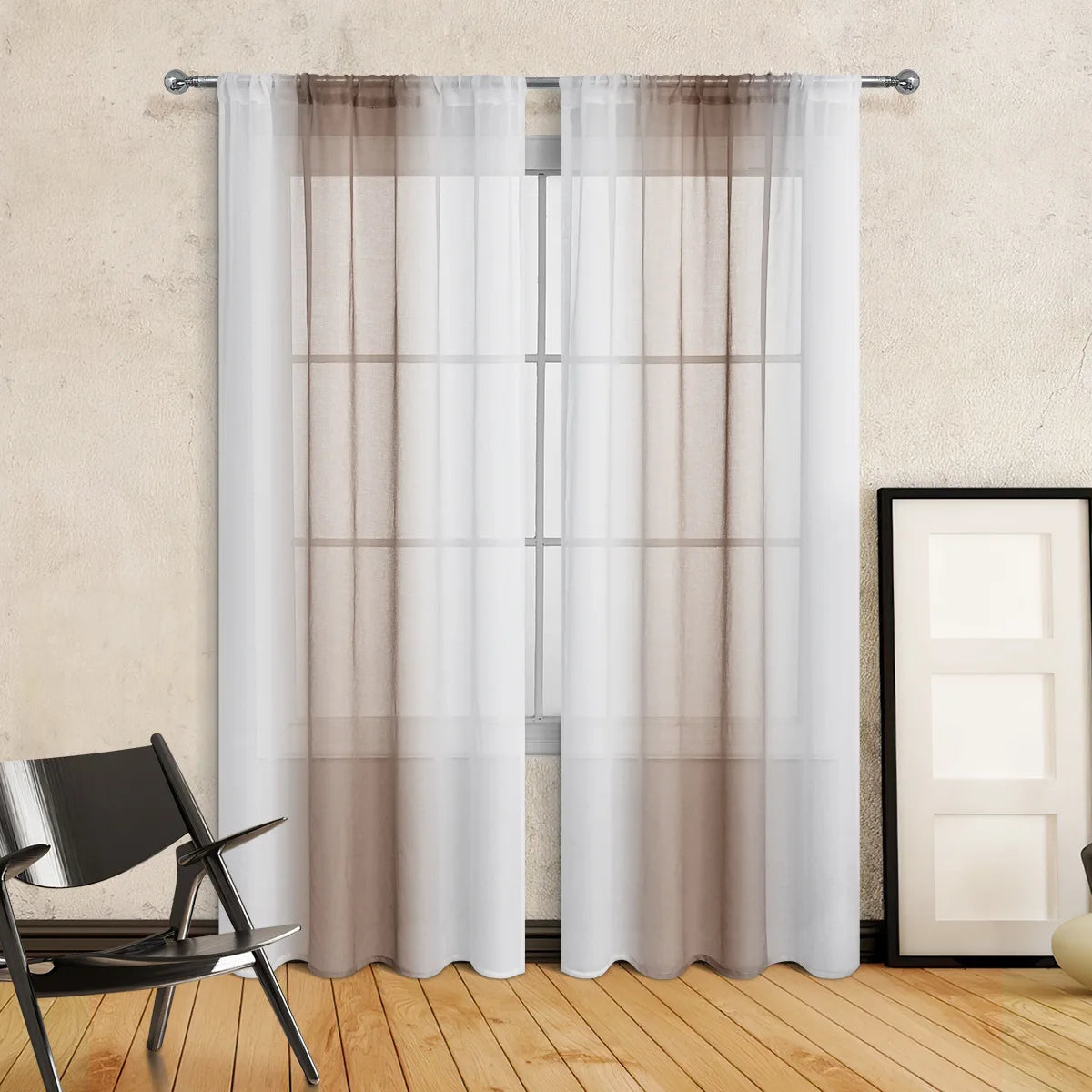 rideau gris blanc moderne translucide tissu lin coton carreaux panneaux chambre salon