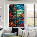 sticker décoration fenêtre vitrail oiseaux fleurs bleu rouge vert transparent art maison