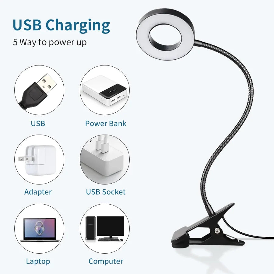 lampe flexible moderne pinces usb réglable éclairage étude protection yeux télécommande led noire