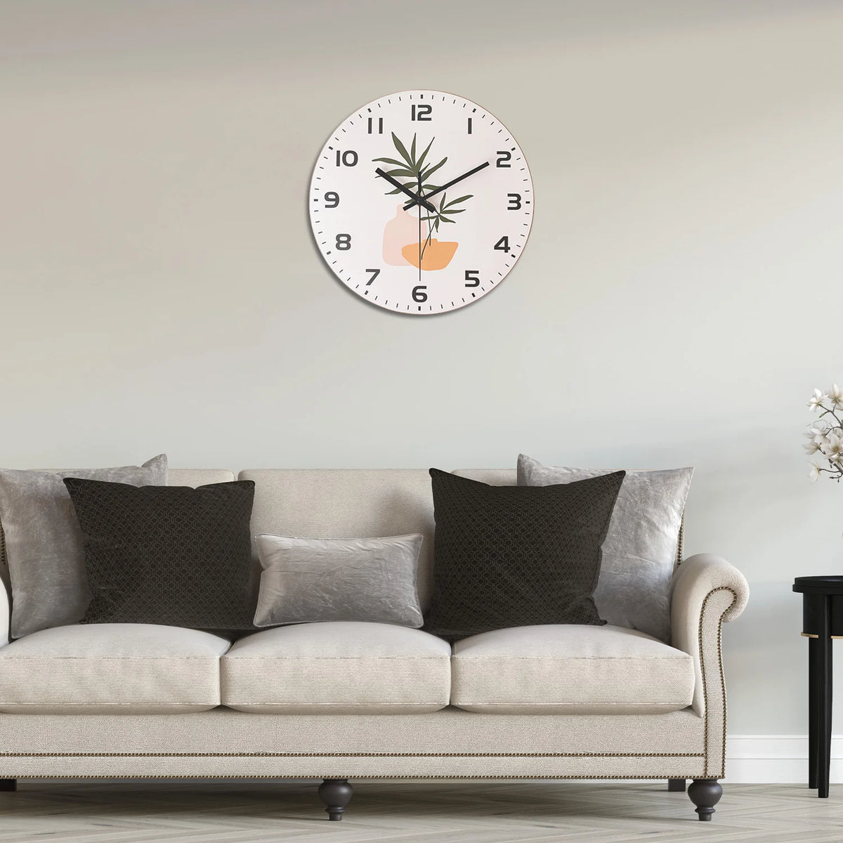 horloge murale bois motif végétal moderne salon chambre coucher quartz silencieux 10 12 14