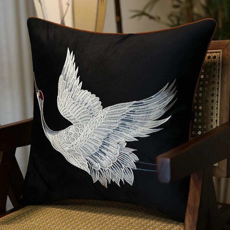 coussin décoratif noir broderie blanche traditionnel housse coussin salon chambre velours luxe