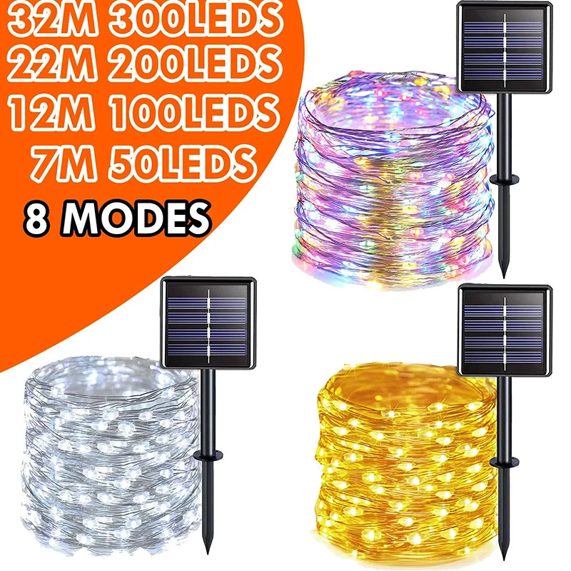 guirlande lumineuse solaire multicolore 300 led filament moderne extérieur festif