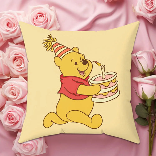 coussin decoratif winnie ourson jaune blanc plaid cartoon eco friendly 30x30cm 40x40cm 45x45cm 50x50cm