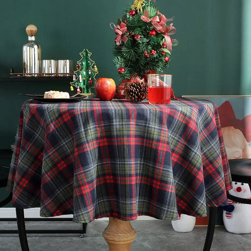 nappe décoration noël carreaux écossais classique vert rouge bleu beige table rond extérieur mariage