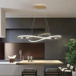 suspension lumineuse moderne or blanc anneaux entrelacés éclairage led réglable télécommande fixations chambre restaurant