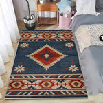 tapis moderne aztèque géométrique beige marron bleu rouge texture douce salon chambre prièreextérieur commercialisation