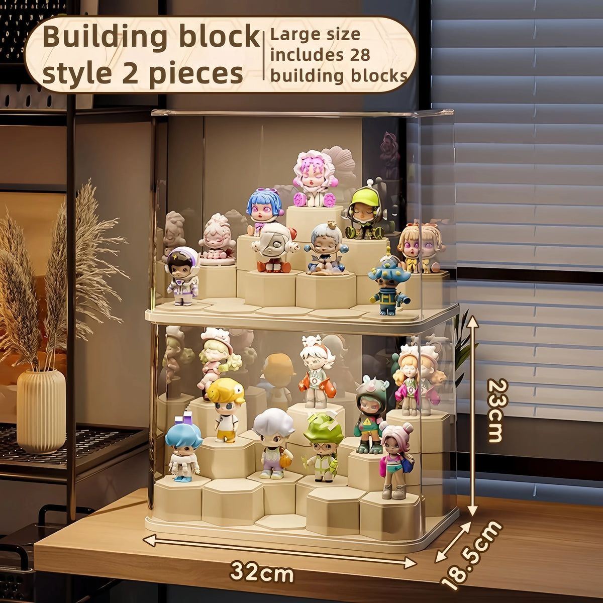 présentoir transparent modulaire solo salon respectueux environnement moderne cartoon figurines colorées hexagonal