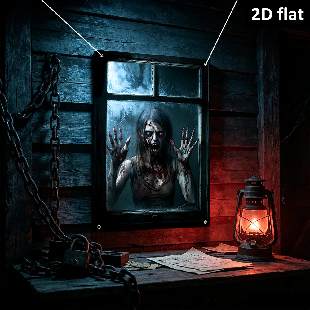 décoration murale halloween zombie visage brisé noir gris blanc effrayante polyester durable