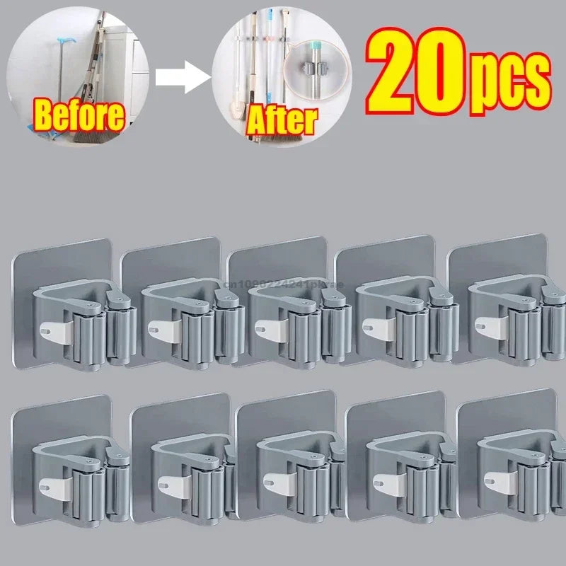 rangements adhésifs clips balai aspirateur moderne transparent blanc gris multifonctionnels