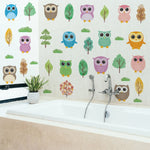stickers muraux hiboux arbres nuages bleu vert enfantin adhésifs salon décoration chambre fond
