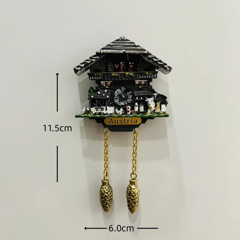 horloge pendule alpine animaux paysages aimants réfrigerateur texte traditionnel