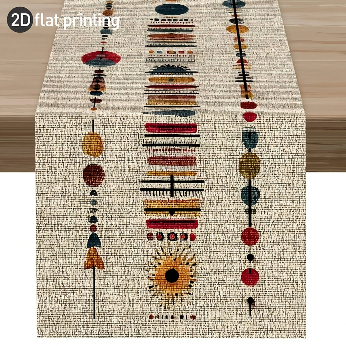 nappe rectangulaire géométrique ethnique bohème polyester beige marron rouge jaune bleu orange
