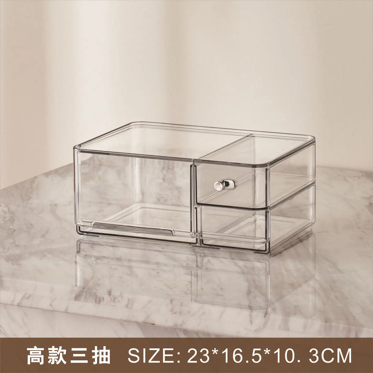 boîte maquillage transparent moderne poignées métalliques pince brosse cosmétiques grande capacité anti poussière