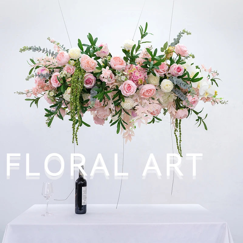 décoration murale artificielle bouquet fleurs roses pivoines feuilles vertes mariage anniversaireextérieur moderne 100cm 40cm