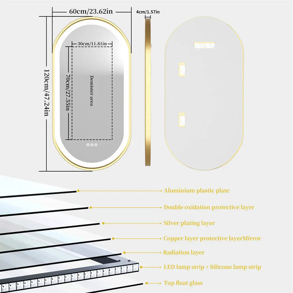 miroir mural ovale moderne or anti buée led 1000 1200 800 mmversible