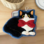 serviette toilette noire blanche bleue chat mignon coiffures différentes anneaux métal absorbante salle bain