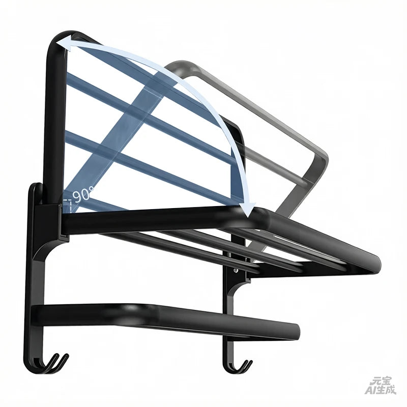 étagère serviettes noire acier moderne fixations vis écrous salle bain porte serviettes double barres