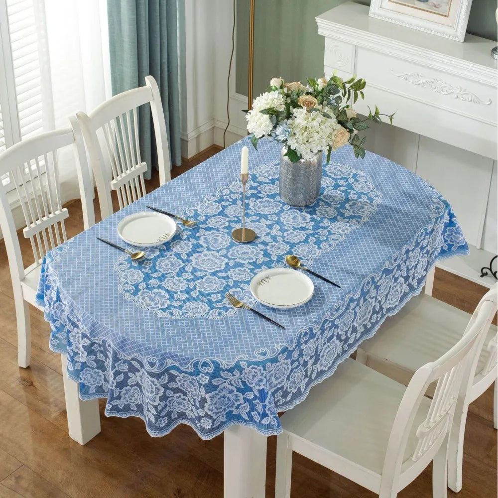 nappe table imperméable brodée florale dentelle élégante réutilisable polyester coton blanc rose violet bleu