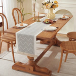 nappe table beige geometrique franges tissage rustique boheme abstrait 180cm 35cm