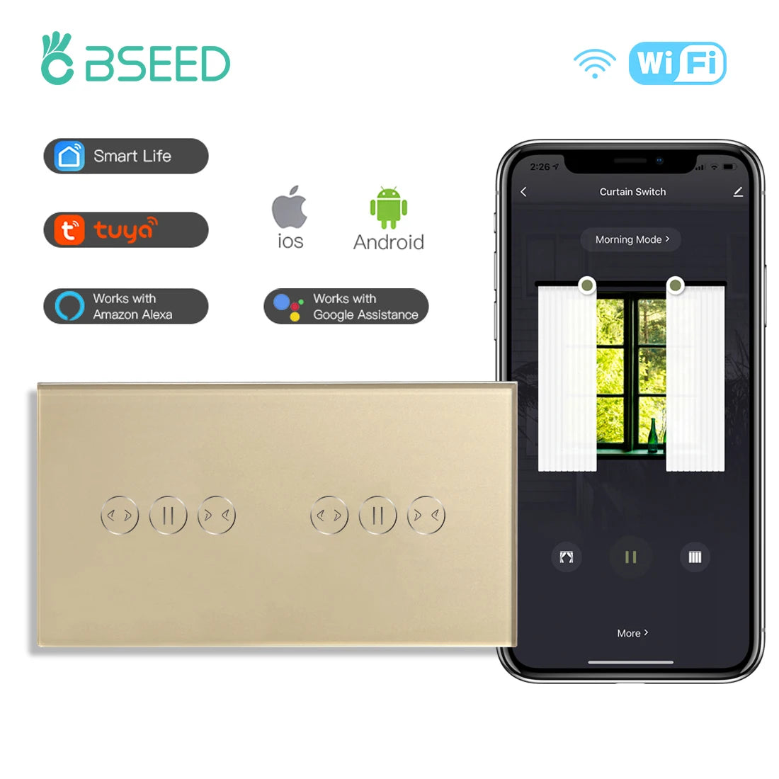 interrupteur wifi rideaux connecté app smart life tuya alexa google moderne minimaliste bluetooth