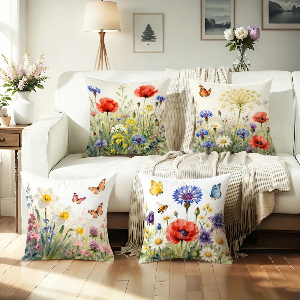 coussin imprimé floral papillons abeilles maison chambre lit 40x40cm 45x45cm 50x50cm 60x60cm decoration