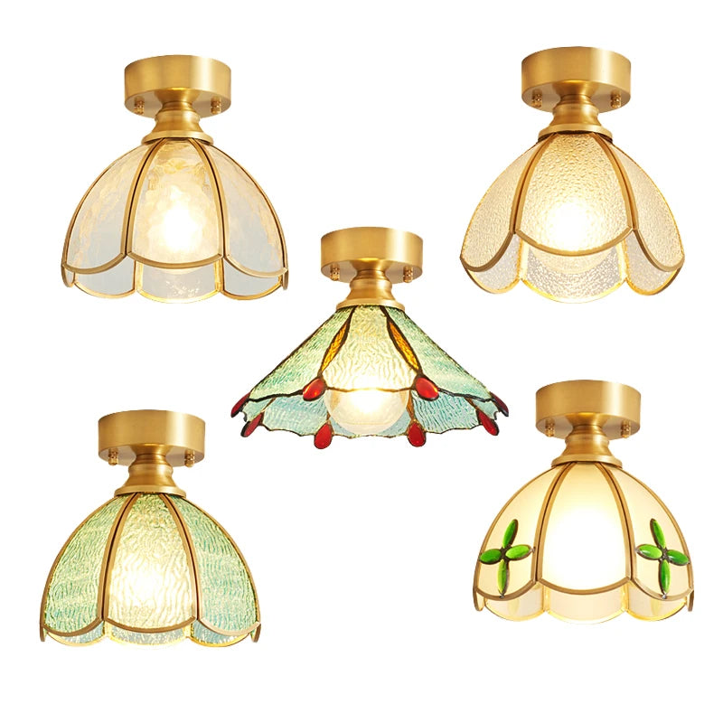 plafonniers art déco verre dépoli cuivre doré floral opaques entrée couloir balcon