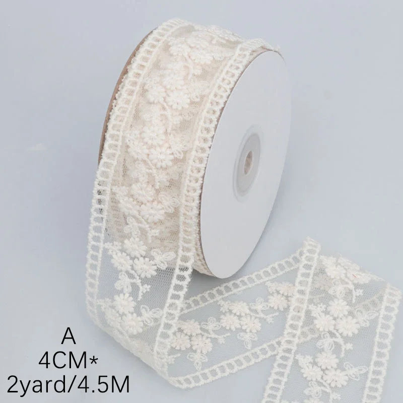 rubans dentelle fleurs vert clair rose pâle blanc vintage romantique polyester artisanat cheveux