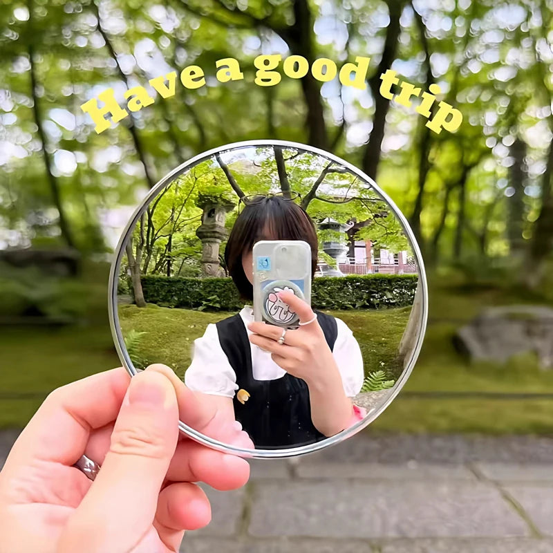 miroir rond argenté motifs visages mignons moderne selfie maquillage haute définition portable adhésif couple