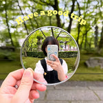 miroir rond argenté motifs visages mignons moderne selfie maquillage haute définition portable adhésif couple