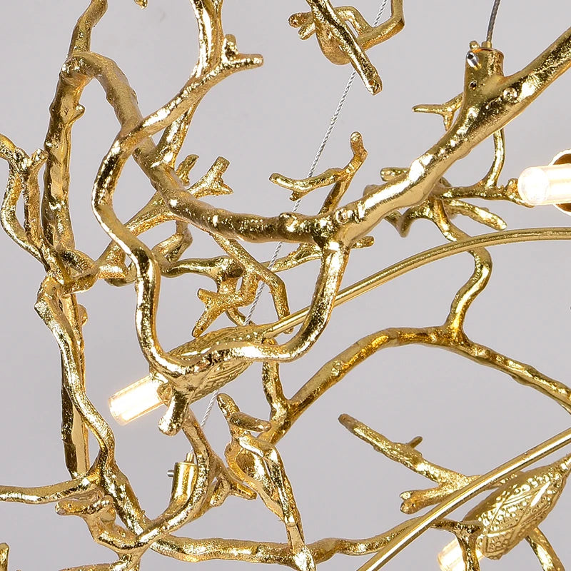 lustre cristal doré branches feuilles translucides moderne élégant suspension salon chambre luxe décoratif