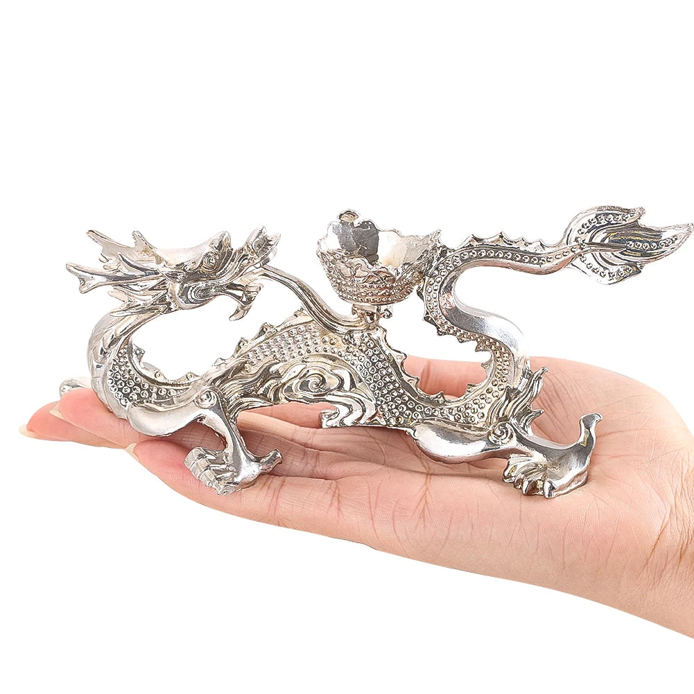 statuette dragon argenté détails complexes motifs floraux traditionnel asiatique décoration intérieure accessoire maison figurine