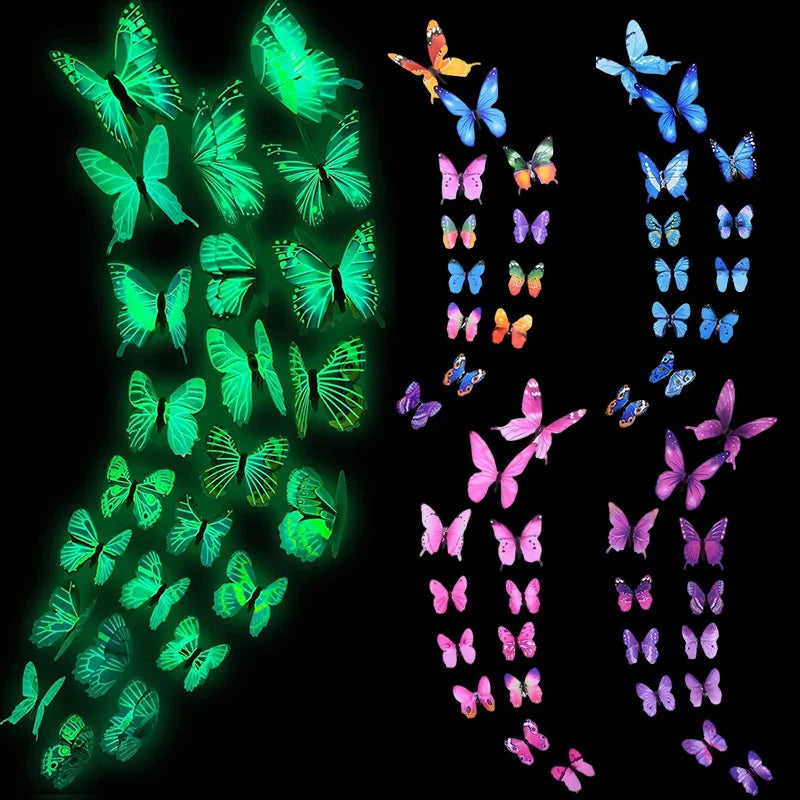 décoration murale papillons 3d adhésifs double face couleurs vives imprimé détaillé réaliste vert rose