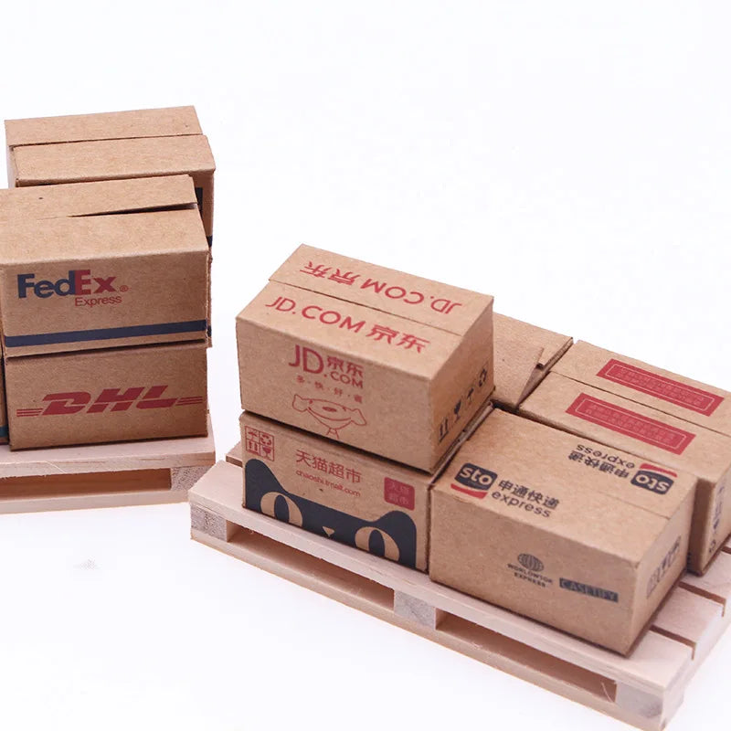 boîtes carton simulation marron imprimé noir blanc accessoires miniatures décoration pratique utilitaire pièces