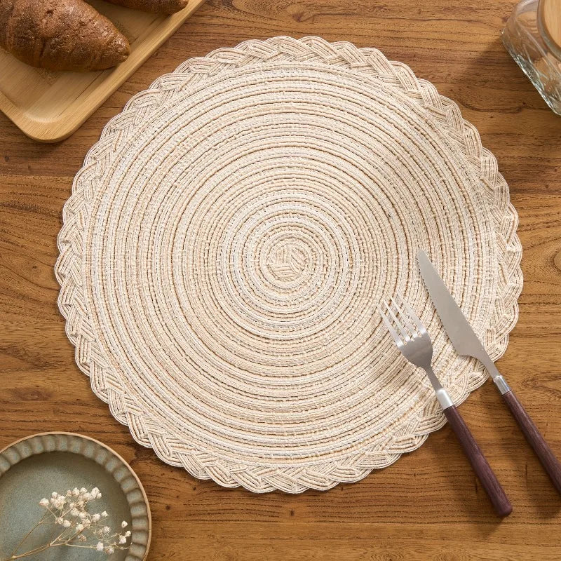placemats tissés spirale beige noir vert rustique opaques table cuisine