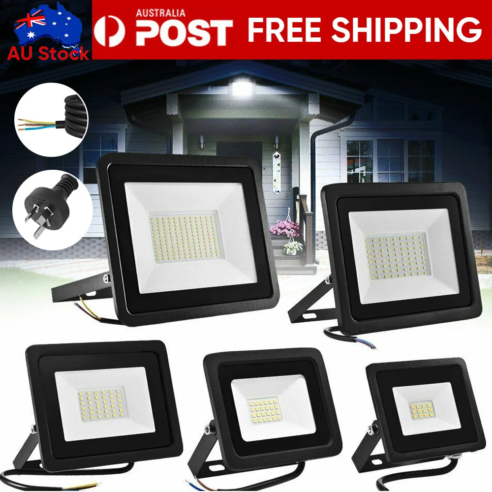 projecteur led 30w 50w 100w noir moderne étanche ip66 câble alimentation prise électrique vis