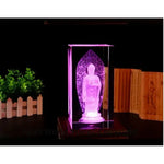 statue bouddha éclairée relief floral base leds plantes livres blanc multicolore