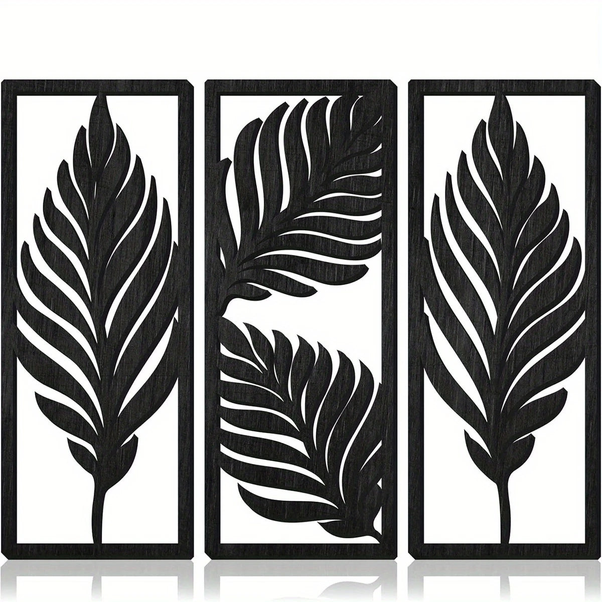 plaque murale bois feuilles stylisées marron noir vintage boho chic crochets gravure