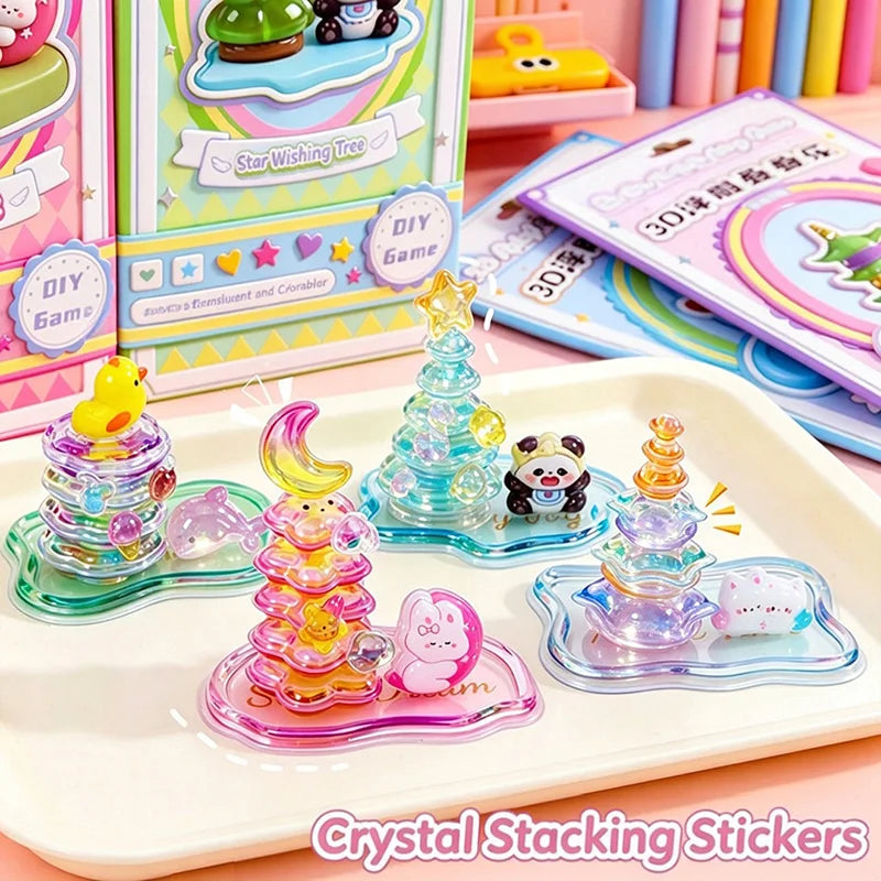 sticker 3d relief transparent multicolore geometrique animal floral adhesif educatif scolaire jouet