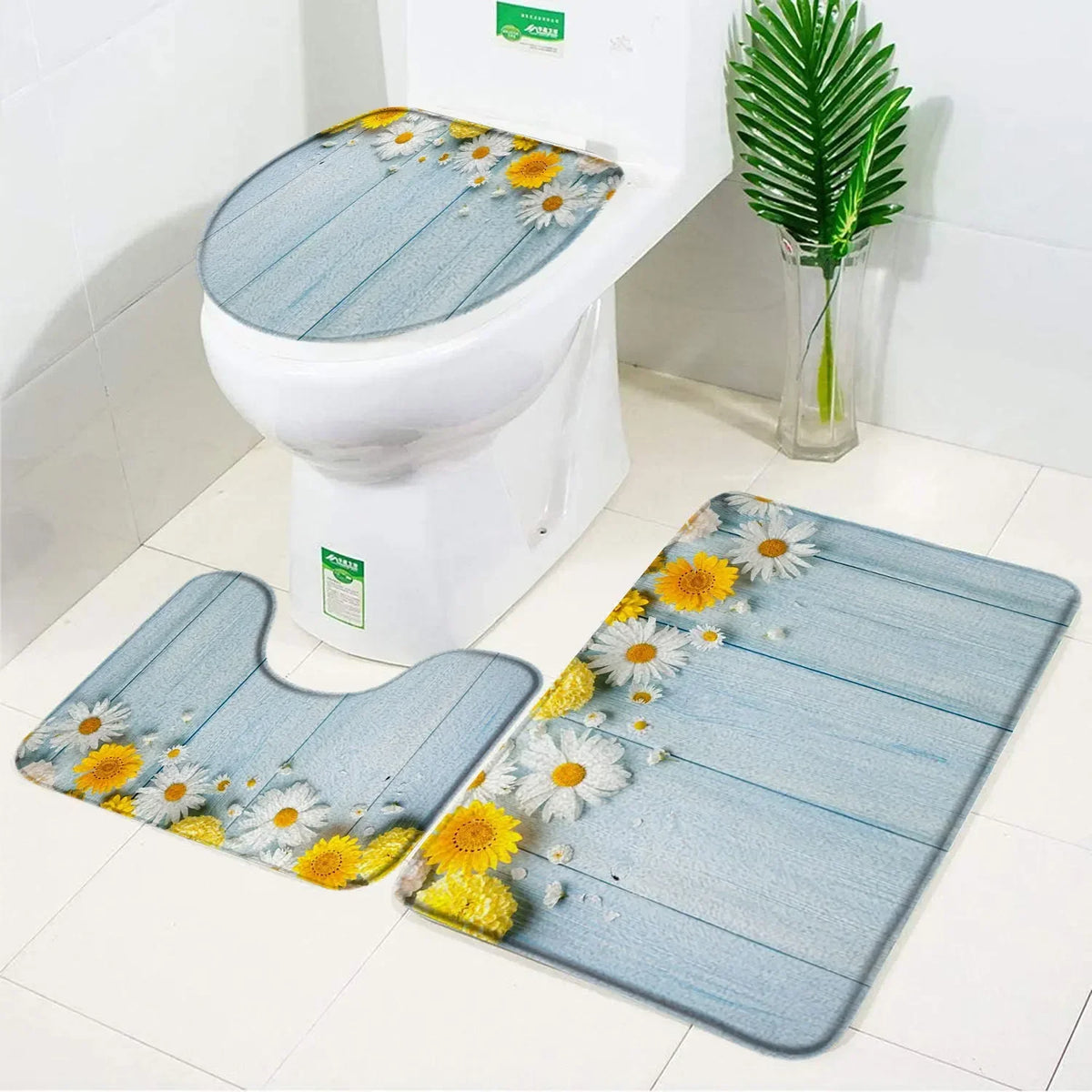 ensemble tapis bain salle bain rouge fleurs roses motif moderne coton doux décoratif