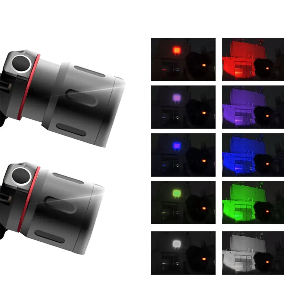 lampe frontale led rechargeable usb noir bande ajustable modes lumiere haute bas strobe