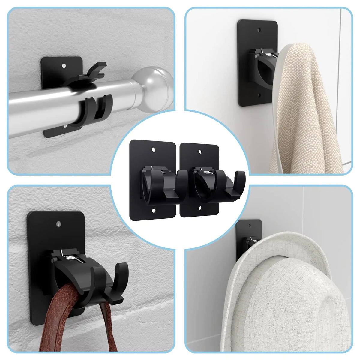 supports adhésifs rideaux vis fixations murales noirs modernes tiges incluses facile