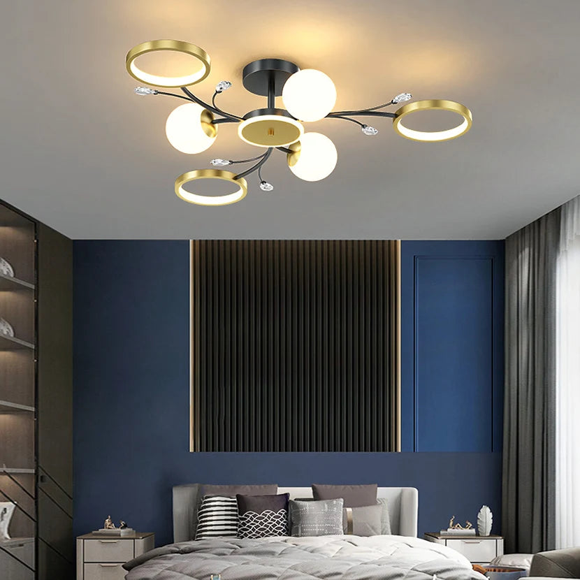 lampe suspendue moderne boules translucides noires dorées blanches étoiles salon chambre coucher decoration