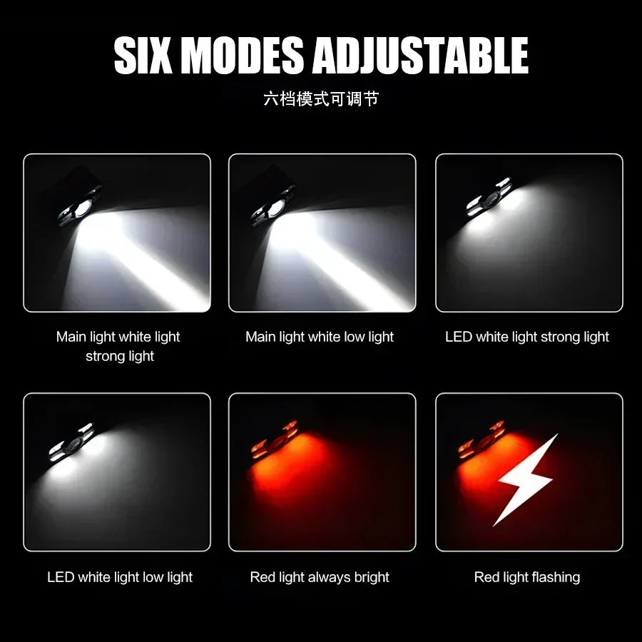 lampe frontale rechargeable led noir orange six modes clip moderne pratique camping pêcheextérieurusbcharger