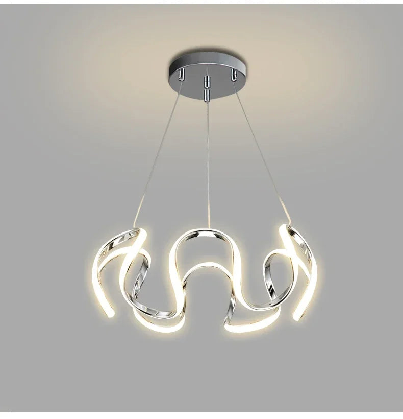 suspension lumineuse moderne noir doré boules lumière câbles suspendus forme circulaire ondulée