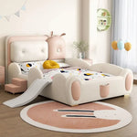 lit enfant toboggan simili cuir beige rose doux moderne tapis rond coussins