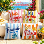taies d'oreiller moderne rose clair jaune bleu orange blanc rayures textes fleurs 40x40cm 45x45cm